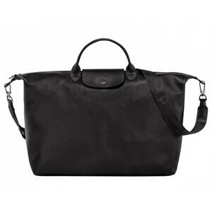 NEW LONGCHAMP men's le pliage cuir large leather travel bag in black